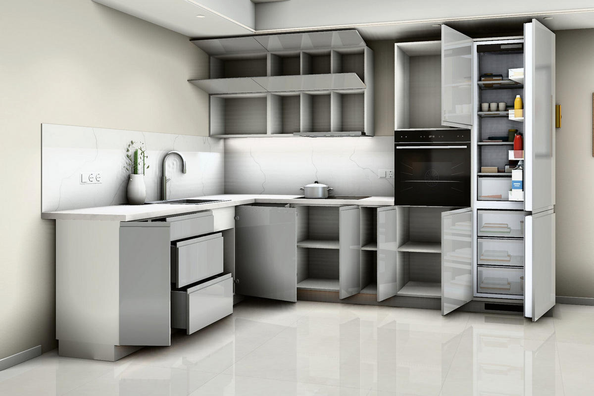 ECKKÜCHE – 300 cm – K31-G300 R – Velmora – Grau – ohne E-Geräte - Grau, Holz (300/212/240cm) - ROYAL24_MARKT