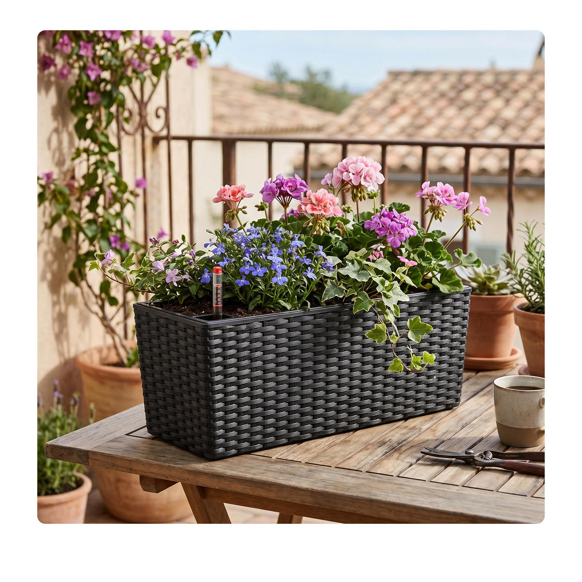 JARDINIERĂ Neagră autoirigare 50 cm - negru, material plastic/metal (50/19/19cm) - Relaxdays