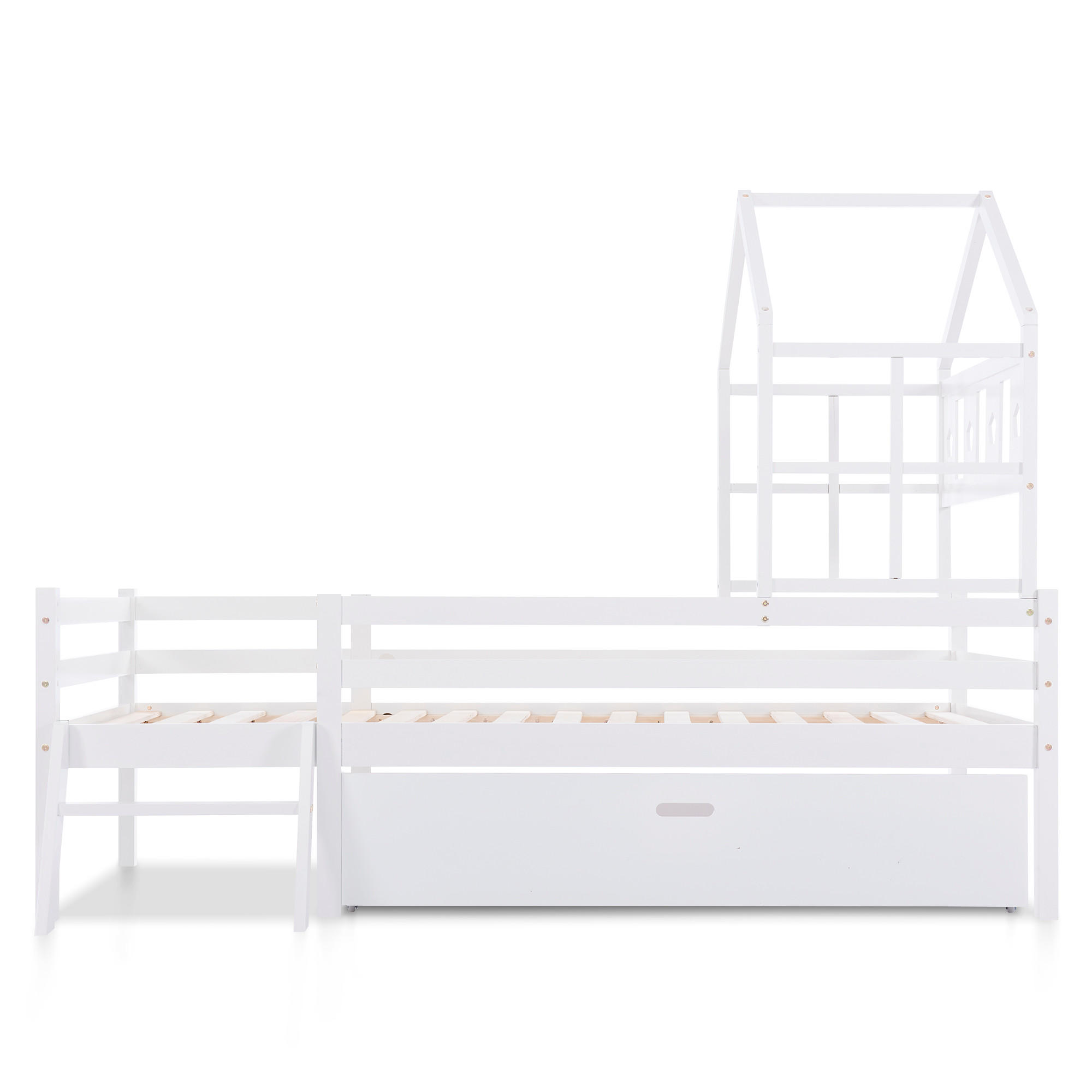 HAUSBETT Massivholz 90/200 cm Weiß - Weiß, Holz - Raumix