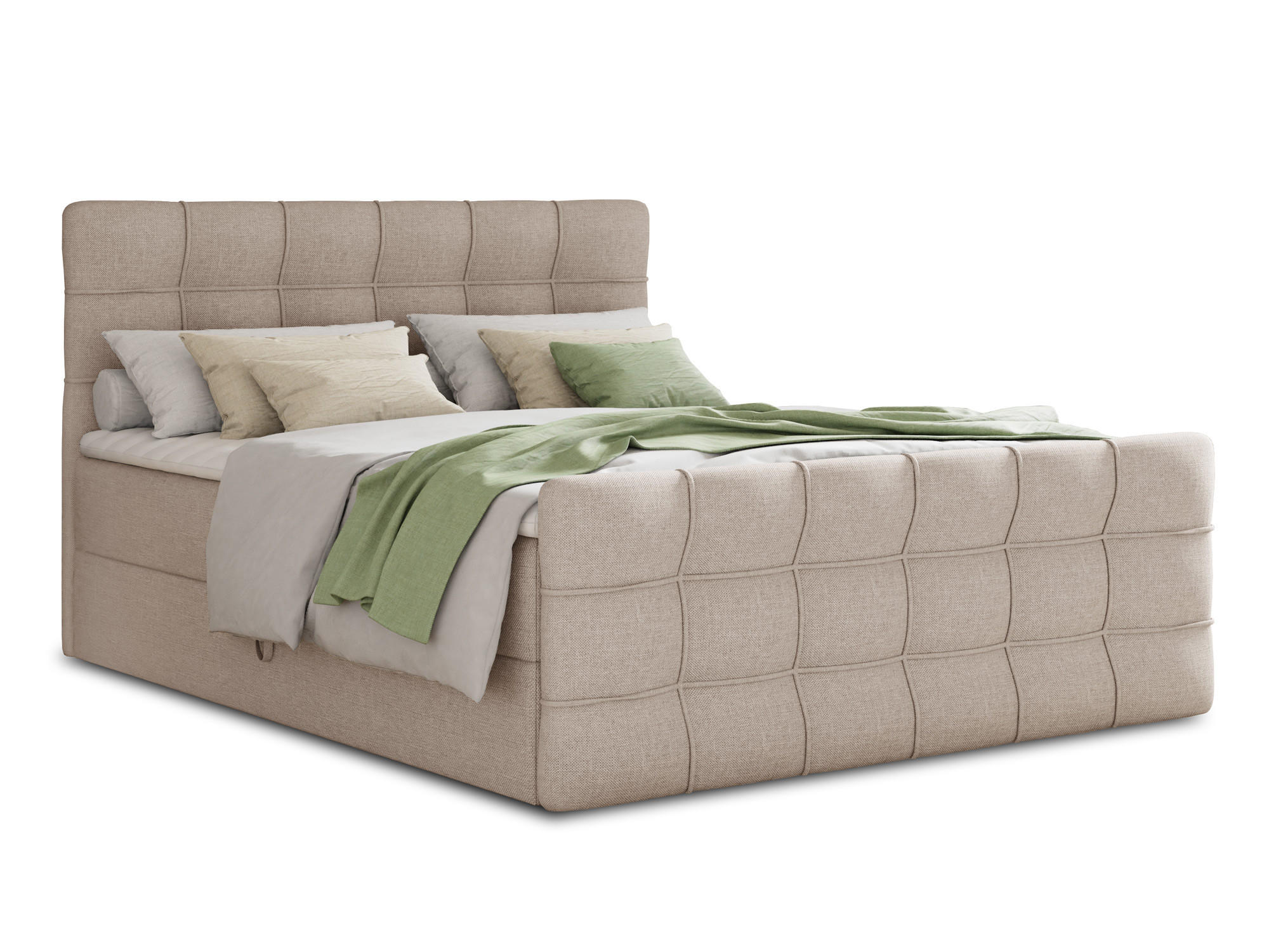 BOXBETT Best Lux - 160x200 - beige (Inari 22, Webstoff) - Beige/Schwarz, Holz/Holzwerkstoff (160/200cm) - Sofnet