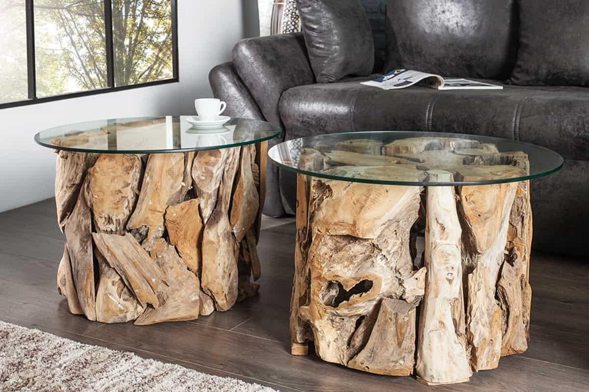 COUCHTISCH RIVERSIDE Teakholz rund Natur|Transparent 60cm - Transparent/Braun, Glas/Holz (60/60/40cm) - riess-ambiente