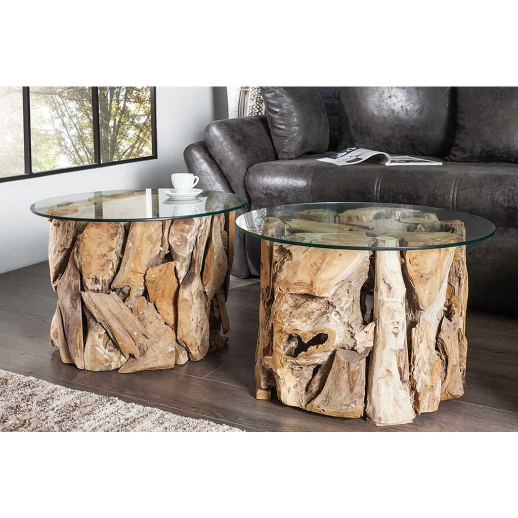 Thumbnail - riess-ambiente Couchtisch, Braun, Transparent, Holz, Glas, Holz, Rund,Rund, 60x40x60 cm, Wohnzimmer, Wohnzimmertische, C...