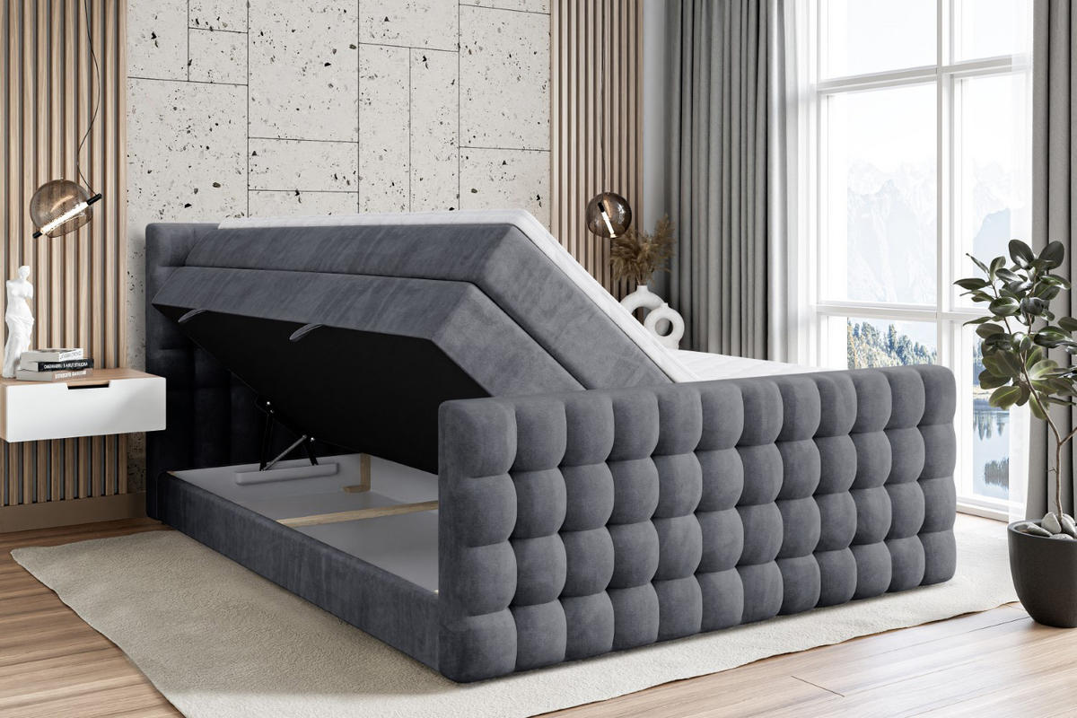 BOXSPRINGBETT VIONE-Z KING - 120 x 200 - H3/H4 - Dunkelgrau - Dunkelgrau, Holzwerkstoff (120/200cm) - ALTDECOR