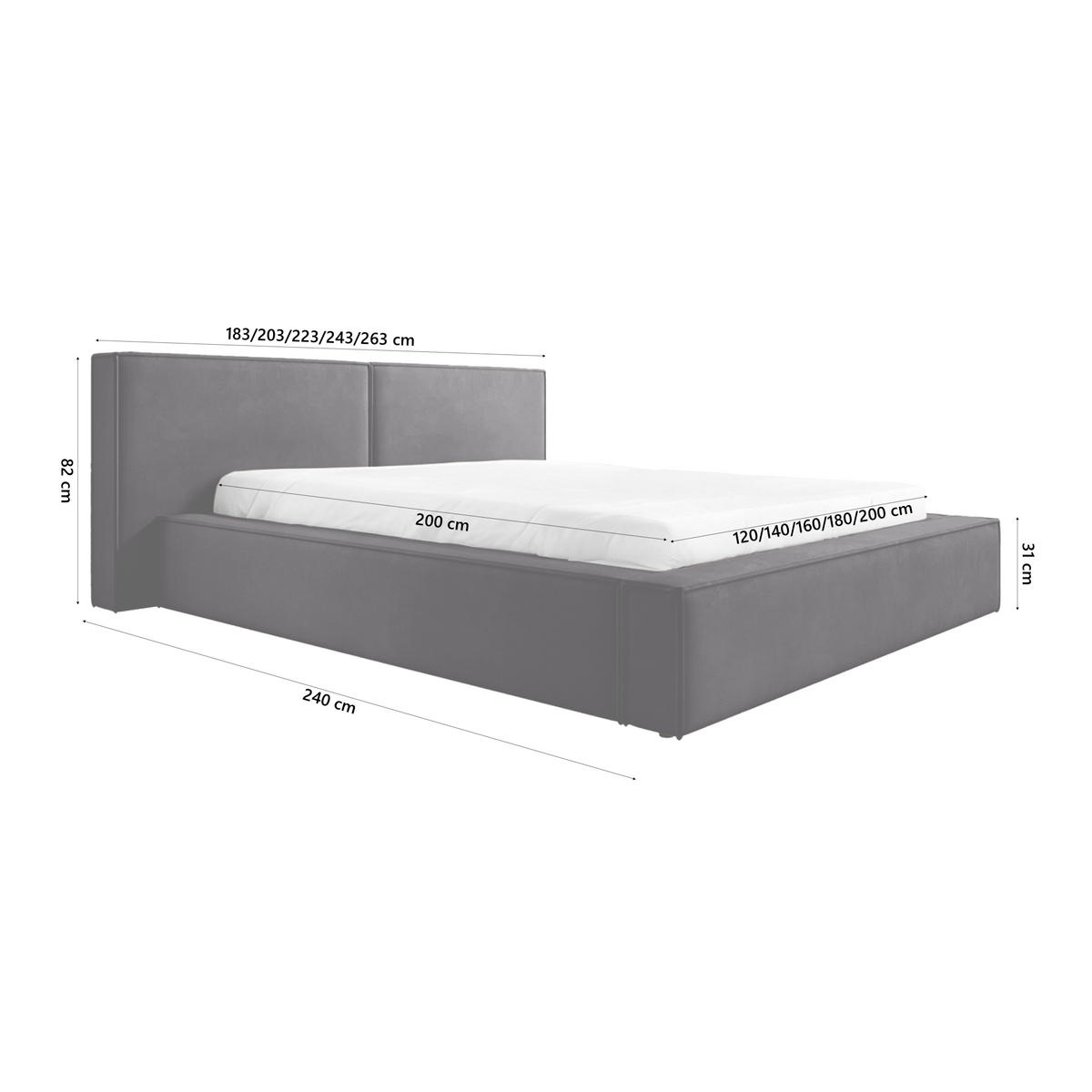 POLSTERBETT Doppelbett Lopra Betkasten 140x200 Anthrazit - Anthrazit, Holz/Textil (140/200cm) - Fedve