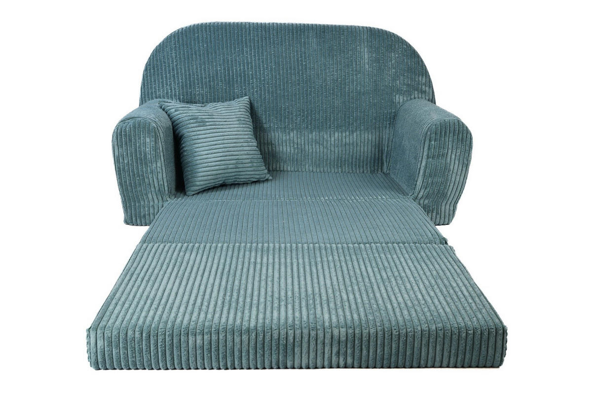 KINDERSOFA MINI aus Kuschel-Cord in Türkis - Türkis, Textil (78/45/40cm) - Fortisline
