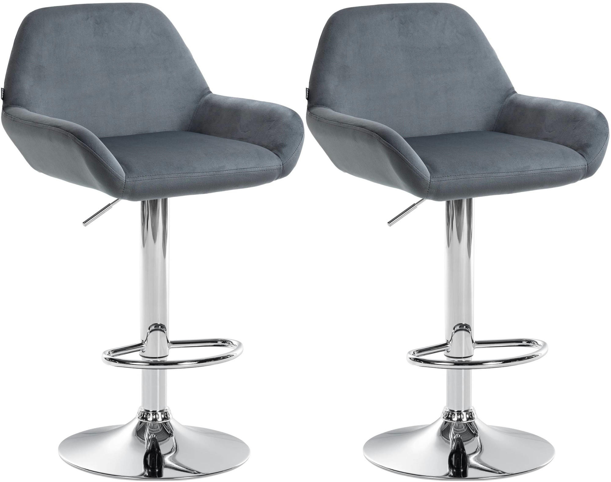 BARHOCKER 2er Set Samt Dunkelgrau - Chromfarben/Dunkelgrau, Textil/Metall (51/89/52cm) - CLP