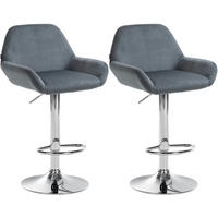 BARHOCKER 2er Set Samt Dunkelgrau - Chromfarben/Dunkelgrau, Textil/Metall (51/89/52cm) - CLP