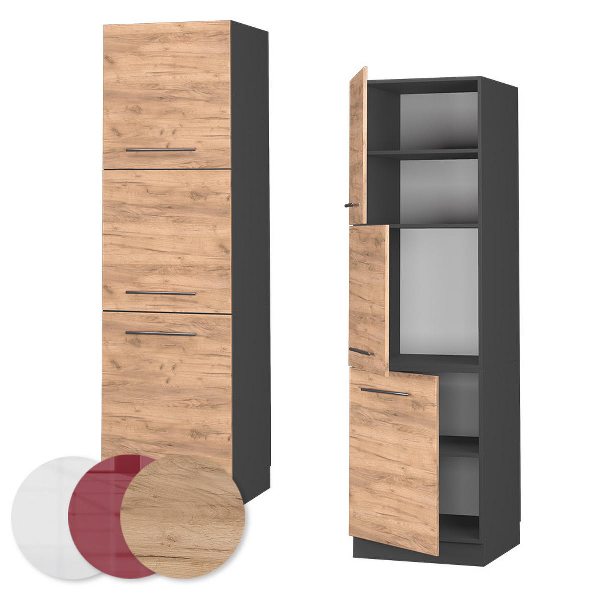 HERDUMBAUSCHRANK Fame-Line Goldkraft Eiche 60 cm - Honigeiche/Anthrazit, Holzwerkstoff (60/206.8/58cm) - Vicco
