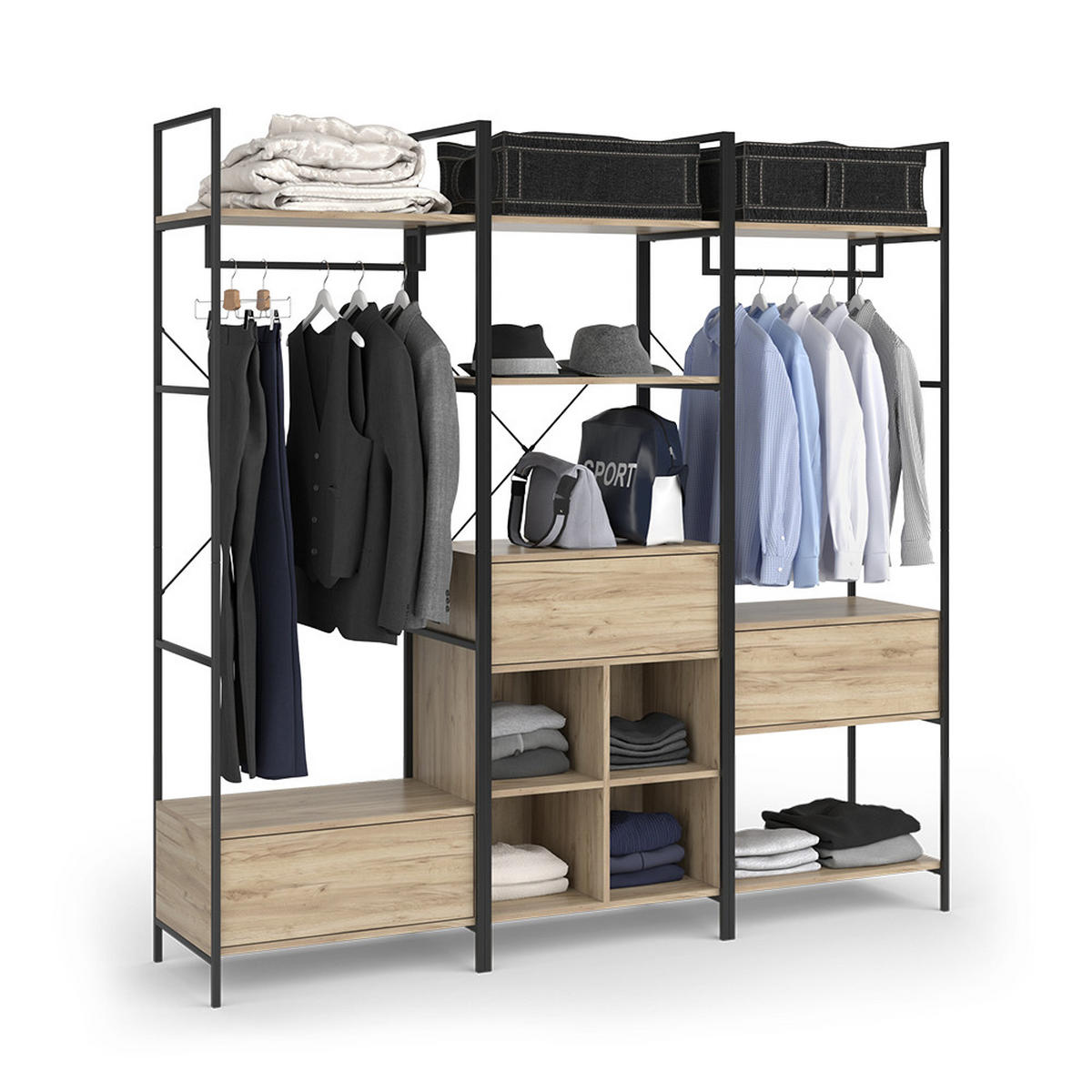 ŠATNÍ SET Enya Dřevo - přírodní/černá, kompozitní dřevo (60/180/40cm) - Vicco