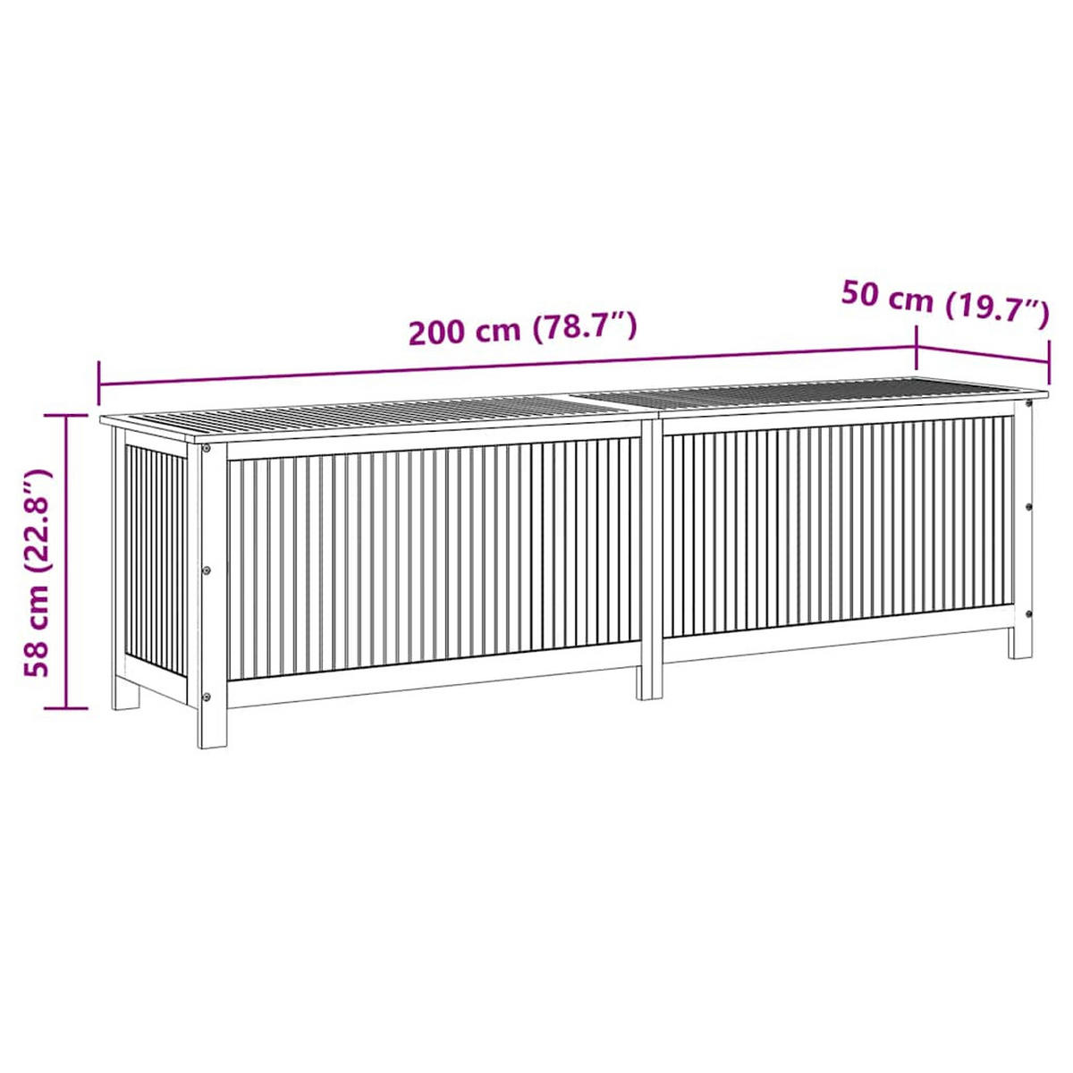GARTEN-AUFBEWAHRUNGSBOX 200/50/58 Cm Massivholz Akazie - Akaziefarben, Holz (200/58/50cm) - vidaXL