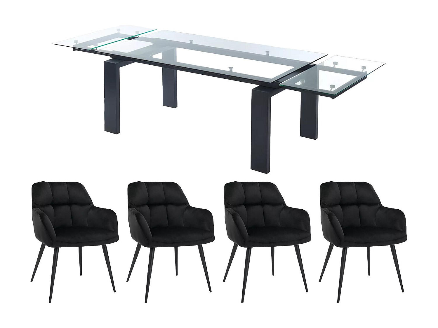 ESSGRUPPE - > 12 Personen - Glas - Transparent, Schwarz - LUBANA - Transparent/Schwarz, Glas (270/75/100cm) - Vente-Unique