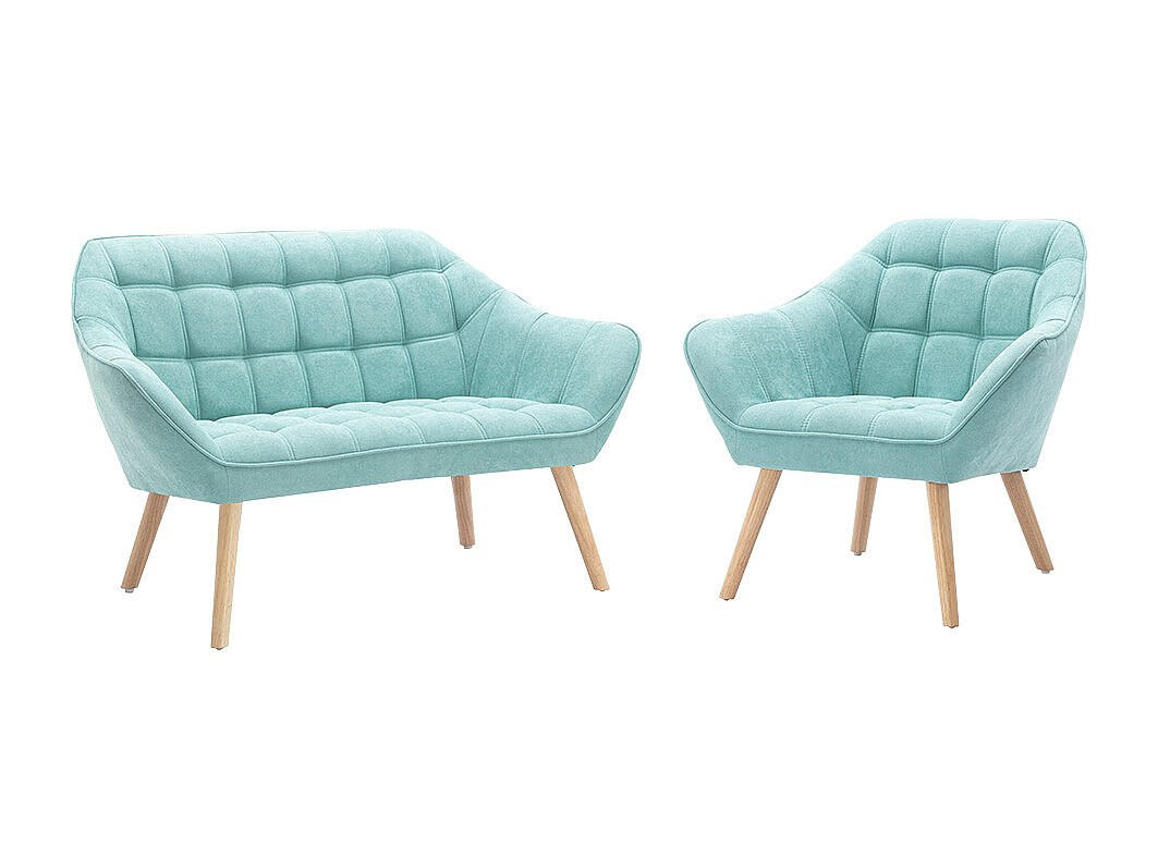 SOFA 2-Sitzer + Sessel - Stoff - Hellgrün - CASERTA - Grün, Textil (127/77/73cm) - Vente-Unique