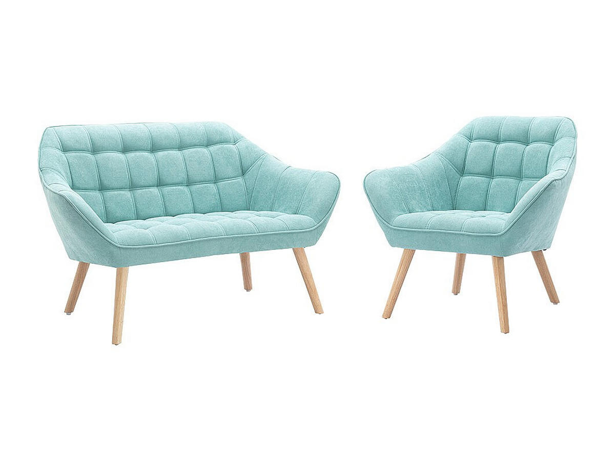 SOFA 2-Sitzer + Sessel - Stoff - Hellgrün - CASERTA - Grün, Textil (127/77/73cm) - Vente-Unique