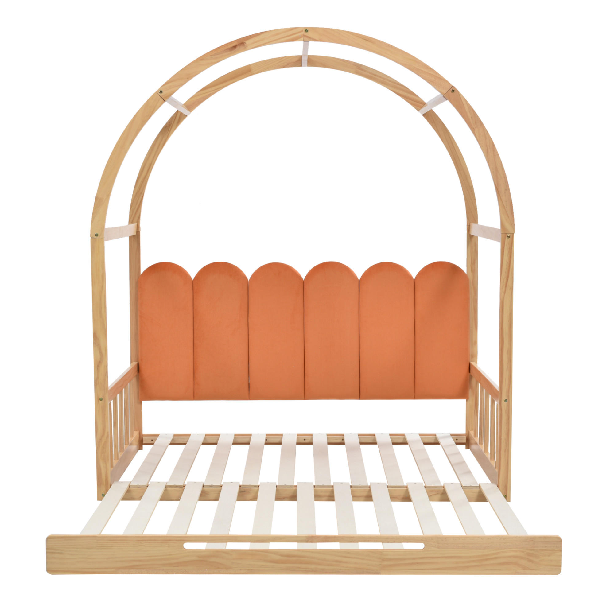 HAUSBETT 140/200 cm DE-00098, in Natur/Orange, Gewölbtem Dach - Naturfarben, Holz (140/200cm) - ComfortXL