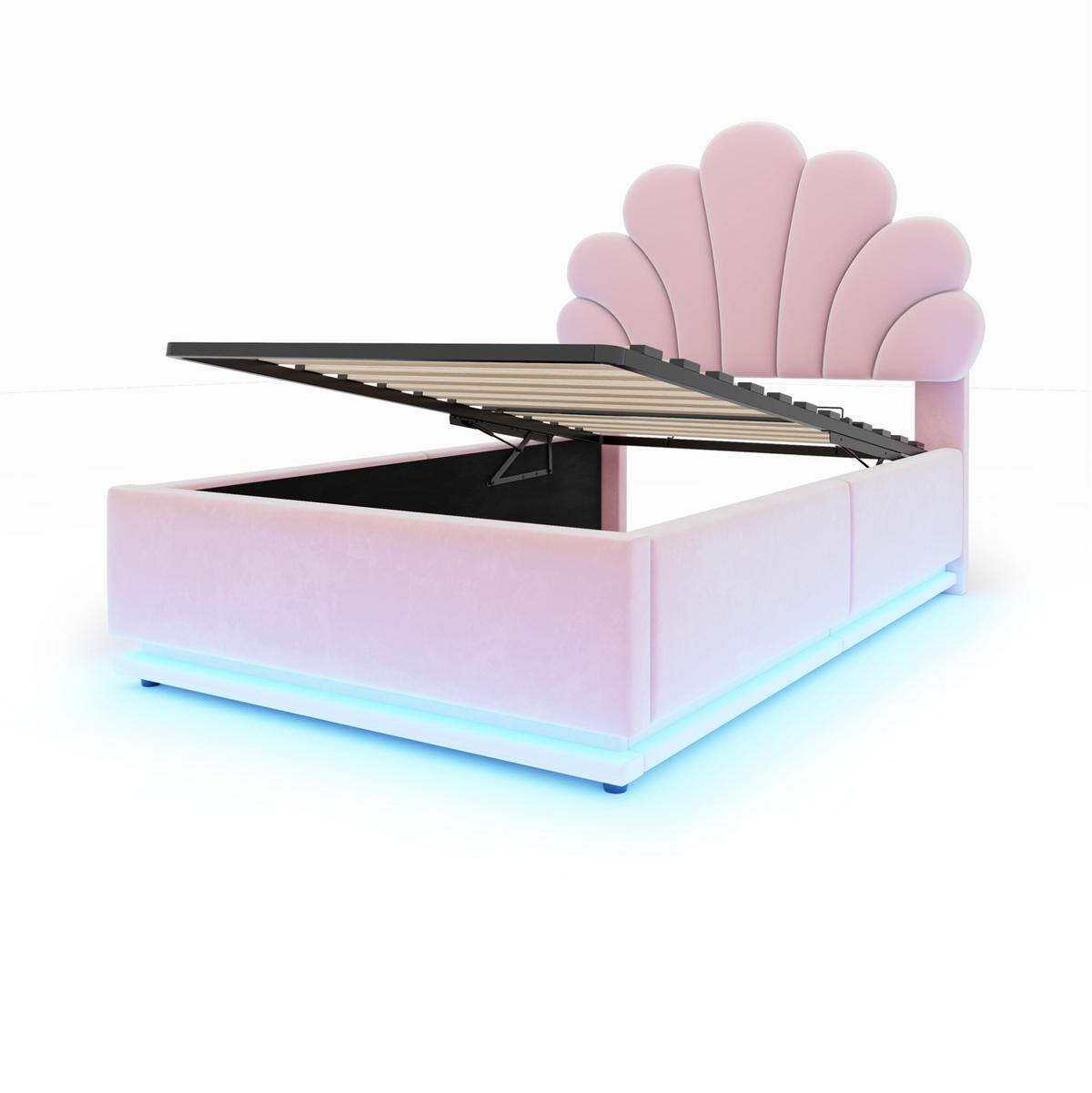 ČALOUNĚNÁ postel 90/200 cm s květinovým čelem, hydraulickým úložným prostorem a LED osvětlením, Růžová - růžová, textil (90/200cm) - Redom