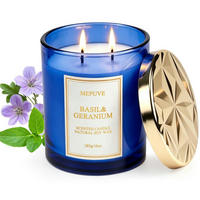 DUFTKERZE Basilikum & Geranie 285 g - Blau, Paraffin (9cm)