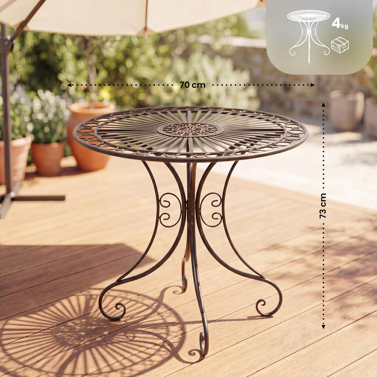 GARTENTISCH rund Ø70 cm Metall Bronze - Bronzefarben, Metall (70/70/73cm) - CLP
