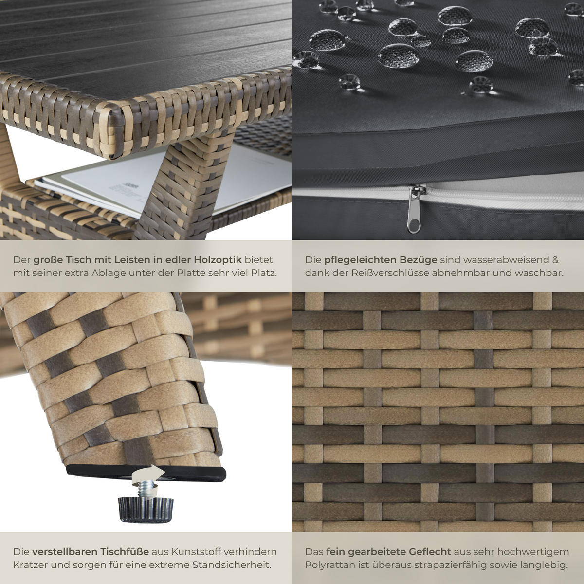 RATTANLOUNGE Catania,Tisch mit Schraubfüßen,natur - Naturfarben, Kunststoff - tectake