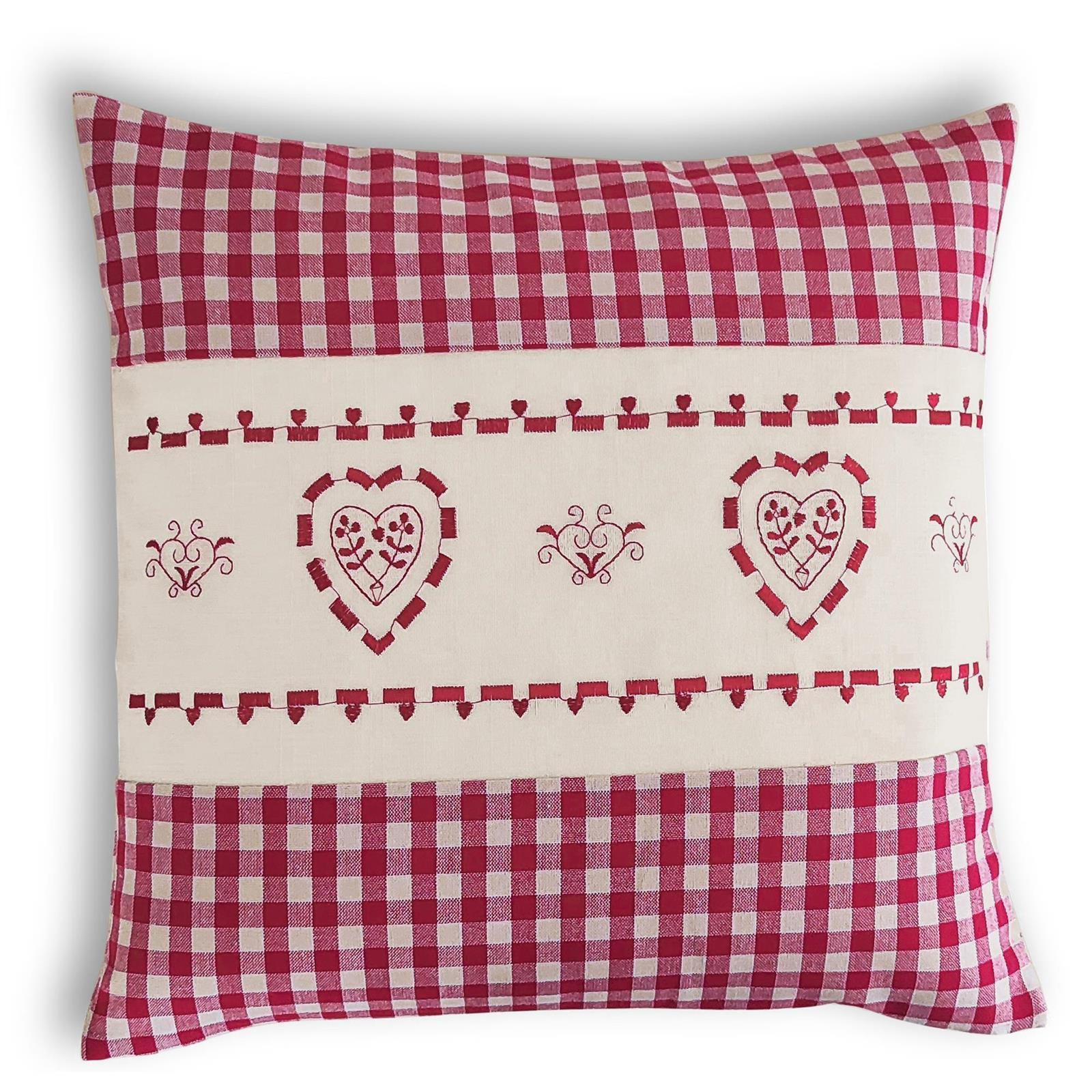 KISSENHÜLLE Herz rot 40/40 cm Landhaus-Stil Stickerei mit Reißverschluss - Beige/Rot, Textil (40/40cm) - wometo