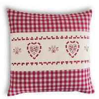 KISSENHÜLLE Herz rot 40/40 cm Landhaus-Stil Stickerei mit Reißverschluss - Beige/Rot, Textil (40/40cm) - wometo