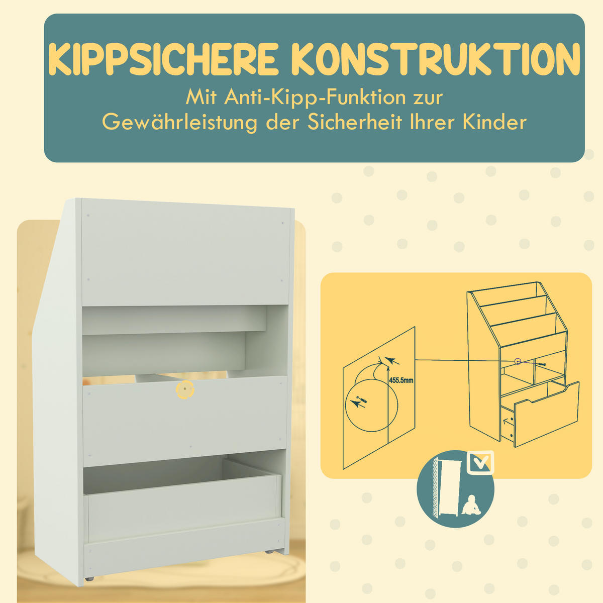 KINDERBÜCHERREGAL - Grün, Holzwerkstoff (29.9/90/60cm) - HOMCOM