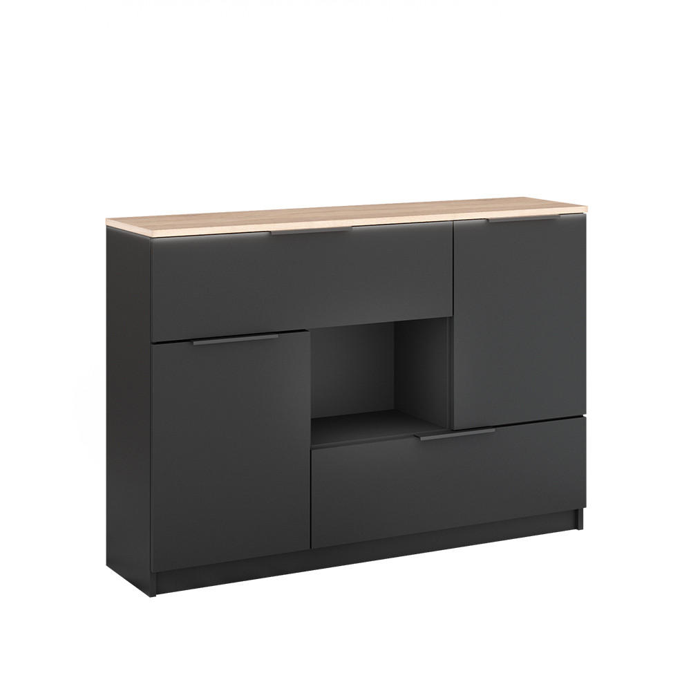 KOMMODE Betti Anthrazit 120 x 83.6 cm 2x Tür 2x Schublade und 1x offenes Fache - Anthrazit/Sonoma Eiche, Holzwerkstoff (120/83.6/30cm) - Vicco