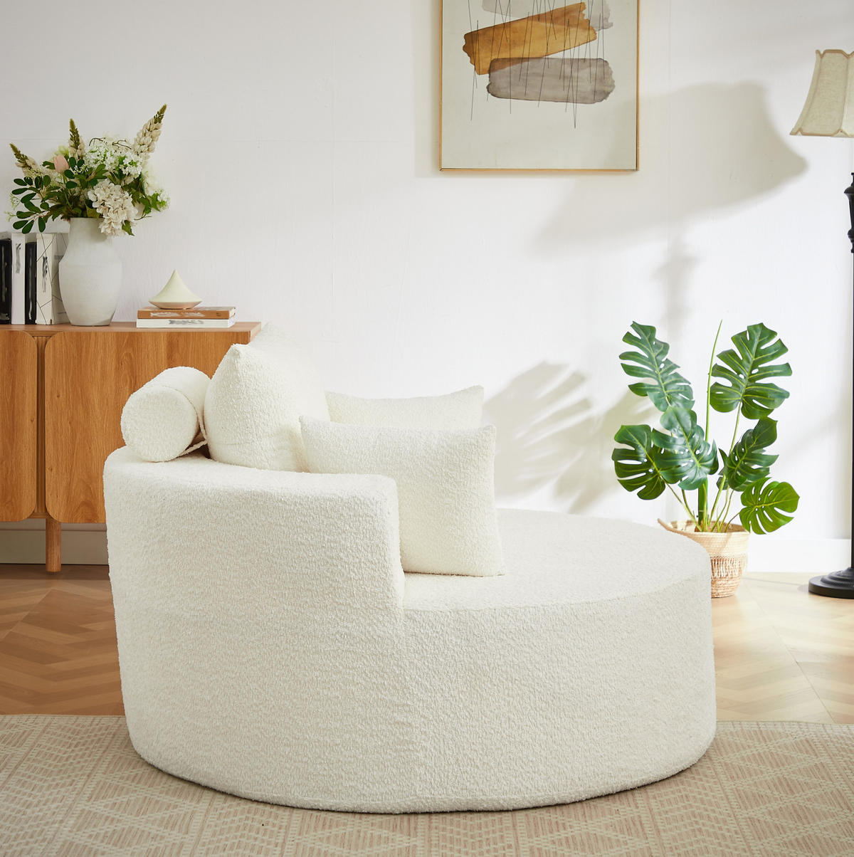 SESSEL ohne Montage mit Rückenkissen und zylindrischem Kopfkissen, Beige - Beige, Textil (127/85/127cm) - Redom