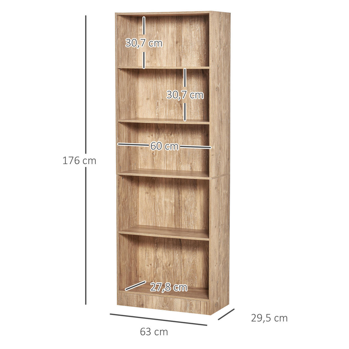 REGAL DE-15561 63/29/176 cm, 3-fach höhenverstellbar Naturholz - Naturfarben, Holzwerkstoff (63/176/29.2cm) - ComfortXL