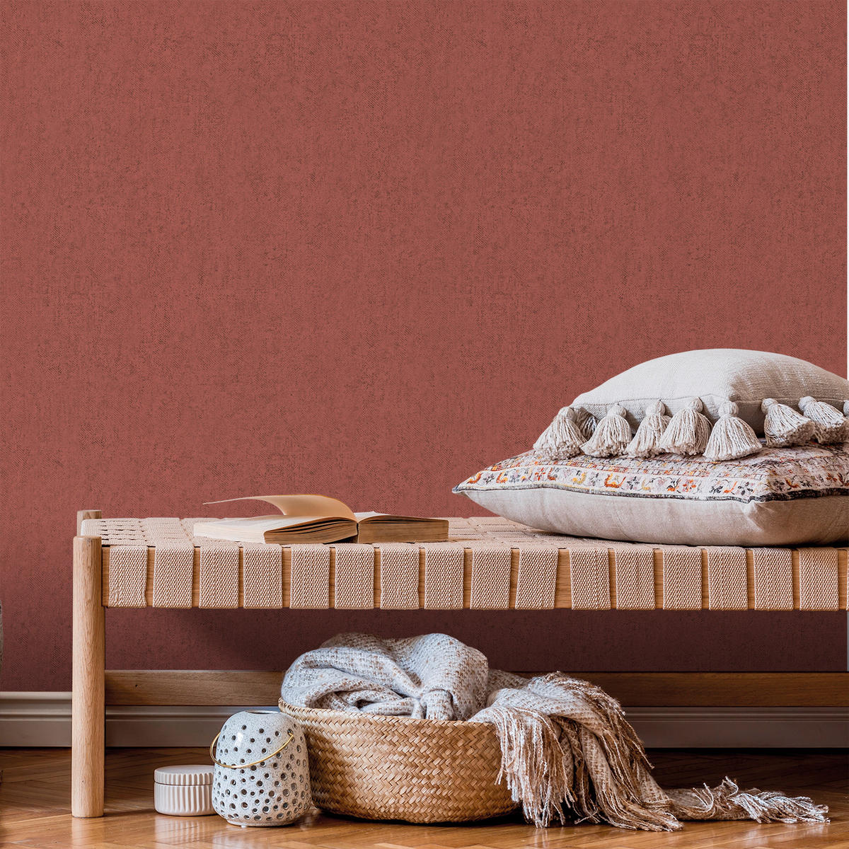 TAPETE Leinen-Optik 53 cm x 10 m - Terracotta, Papier (53/1000cm) - Sanders & Sanders