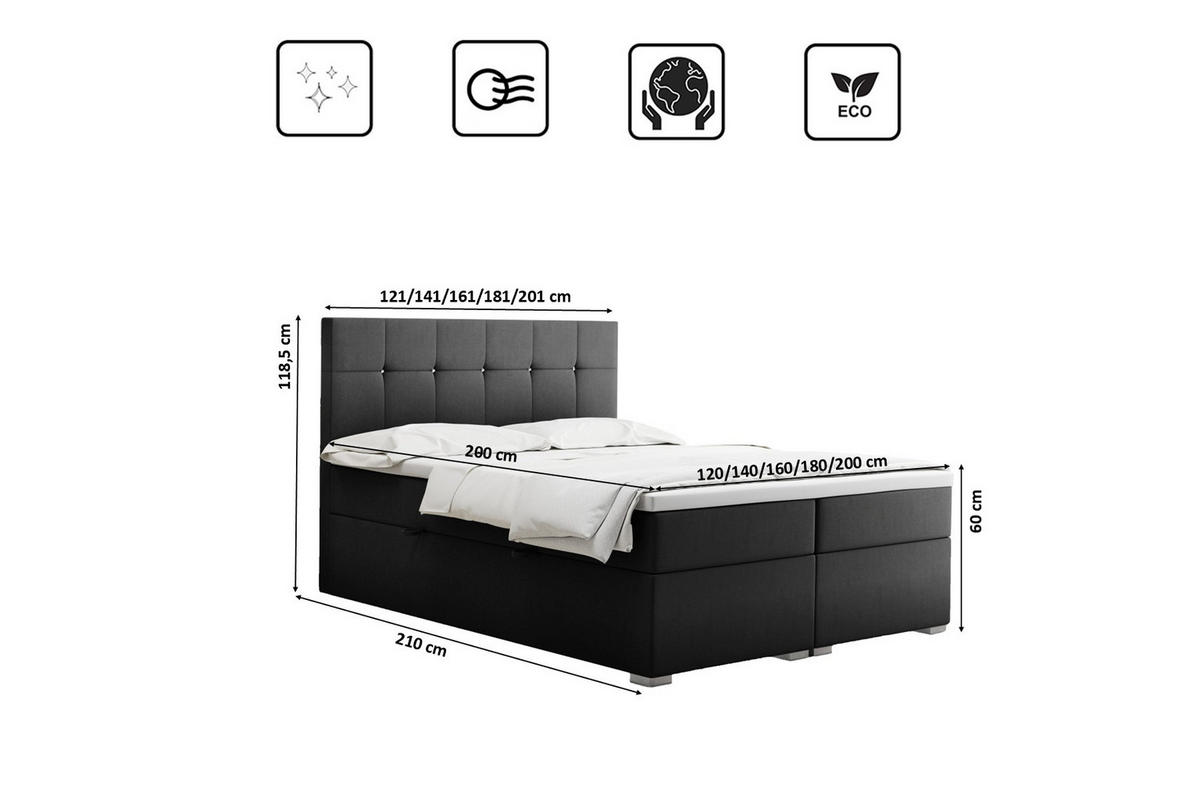 BOXBETT Mit Matratze Und Bettkasten LINDT Stoff Velvet 120x200 cm Dunkelgrau H2-Pocket - Dunkelgrau, Holz/Holzwerkstoff (120/200cm) - Kaiser Möbel
