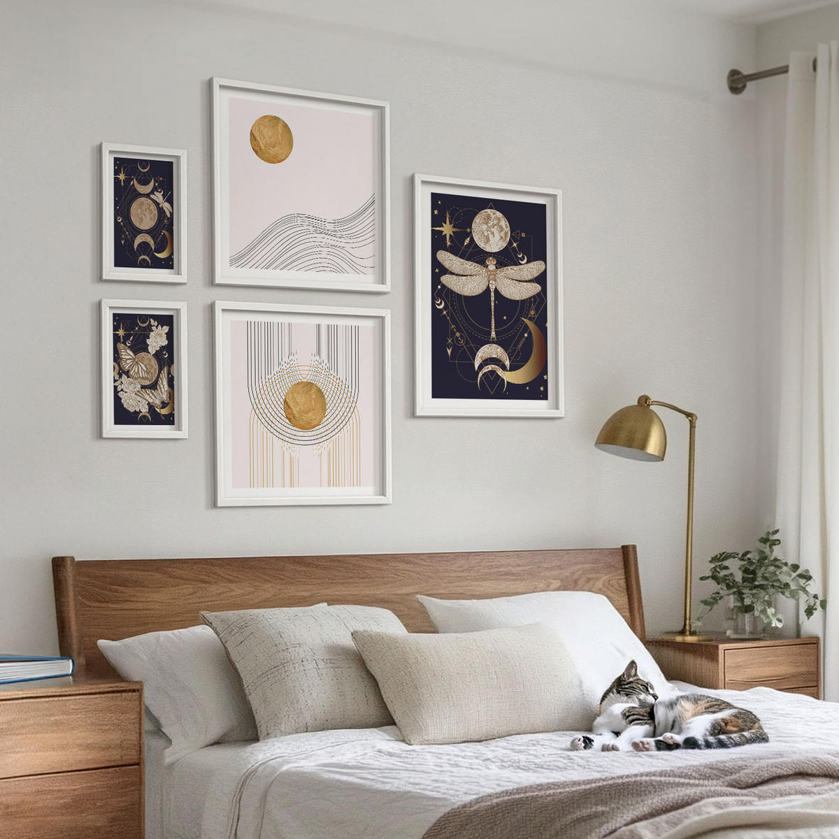 WANDBILDER 5er-Set - 50x50 cm & 20x30 cm & 40x60 cm Weißer Rahmen - Naturmotive mit dem Mond - Weiß, Kunststoff (40/60cm) - ArtPrintCave