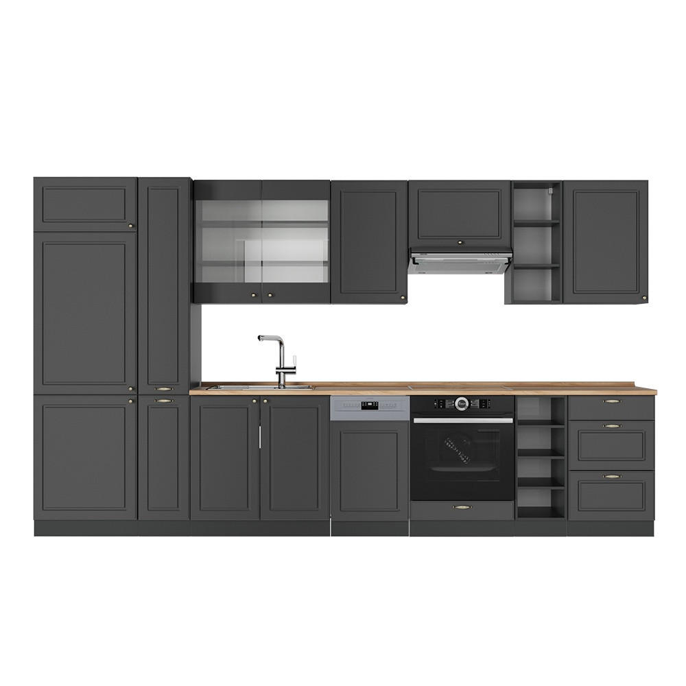 KUHINJA Fame-Line Anthrazit-zlata hiša Landhaus 355 cm , DP Hrast - antracit, leseni material (355/81.6/60cm) - Vicco