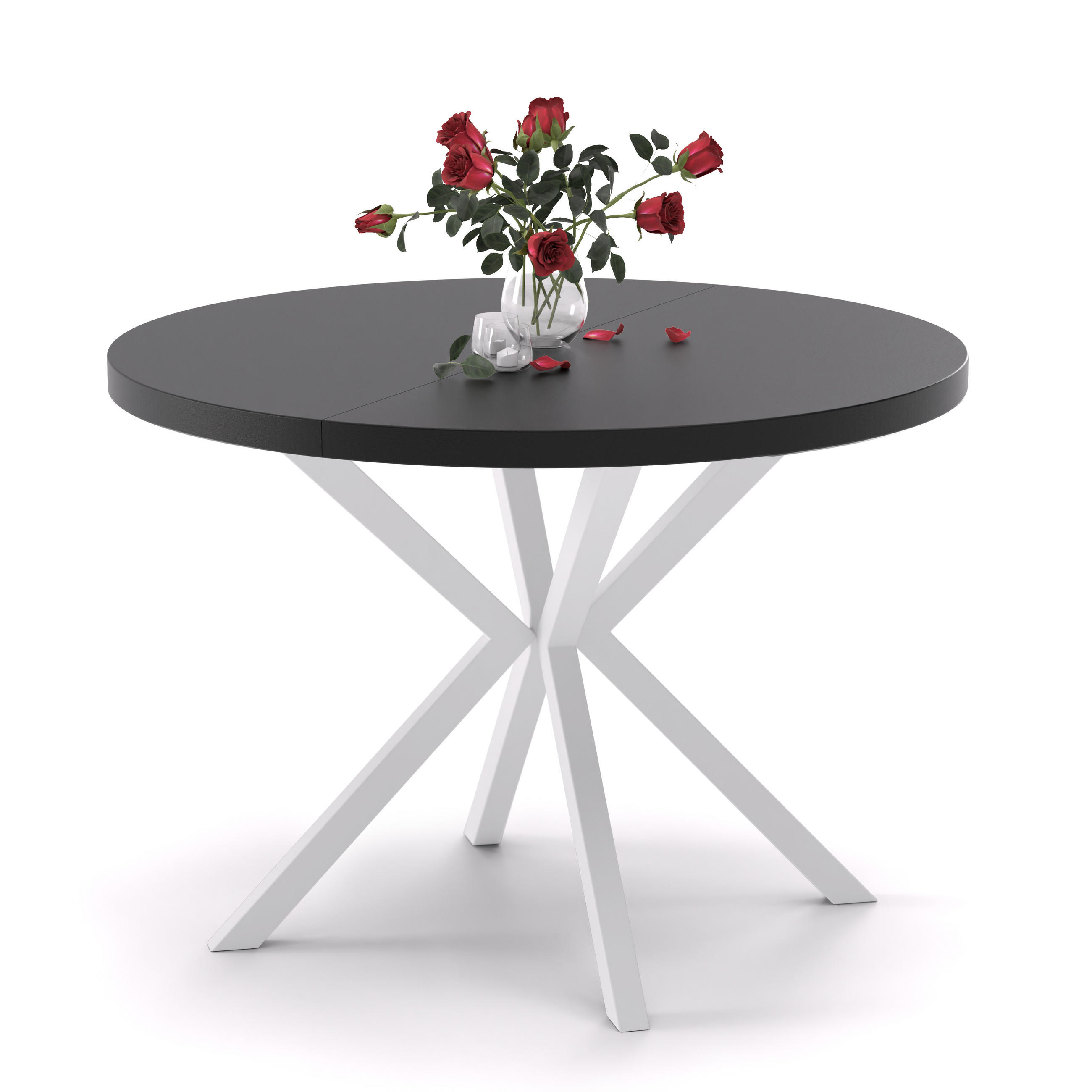 AUSZIEHTISCH MILTON 90-166/76 cm mit Metallgestell, Weiß / Schwarz Molet - Schwarz/Weiß, Holzwerkstoff/Metall (90/90/76cm) - Idohome
