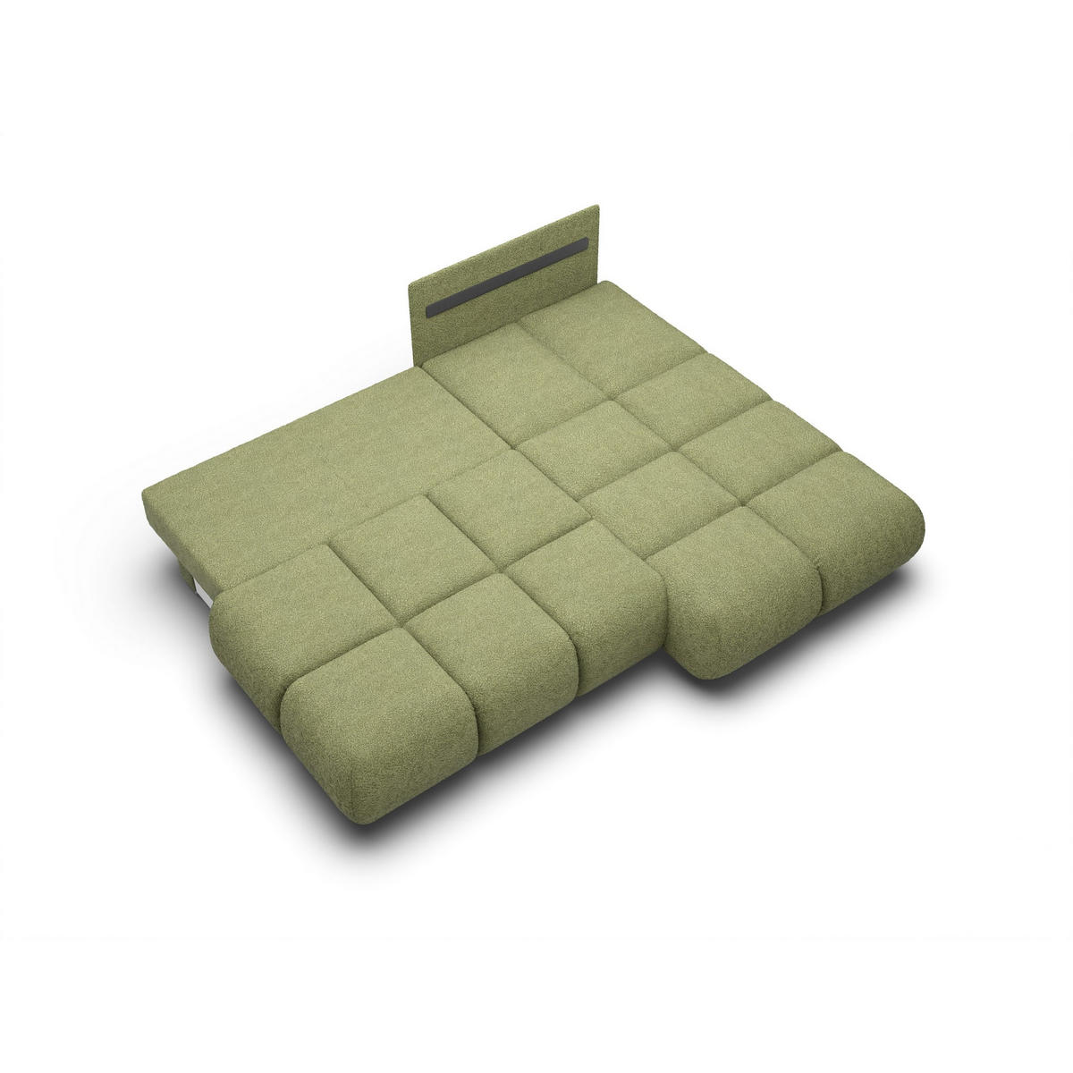 ECKSOFA CORSO R-S Grün Boucle-Stoff mit Schlaffunktion - Grün, Holz (230/177cm) - MASSENO