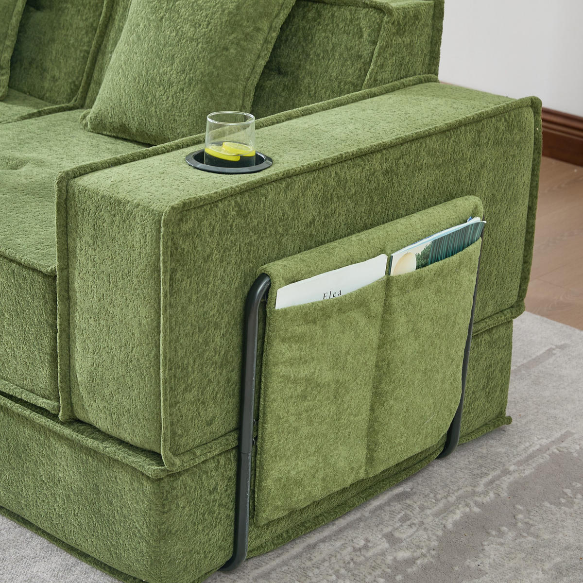 SCHLAFSOFA Zweisitzer mit Schlaffunktion,ausziehbar,Modulares Design,Chenille,Grün - Grün, Textil (162/42/54cm) - LVHOM