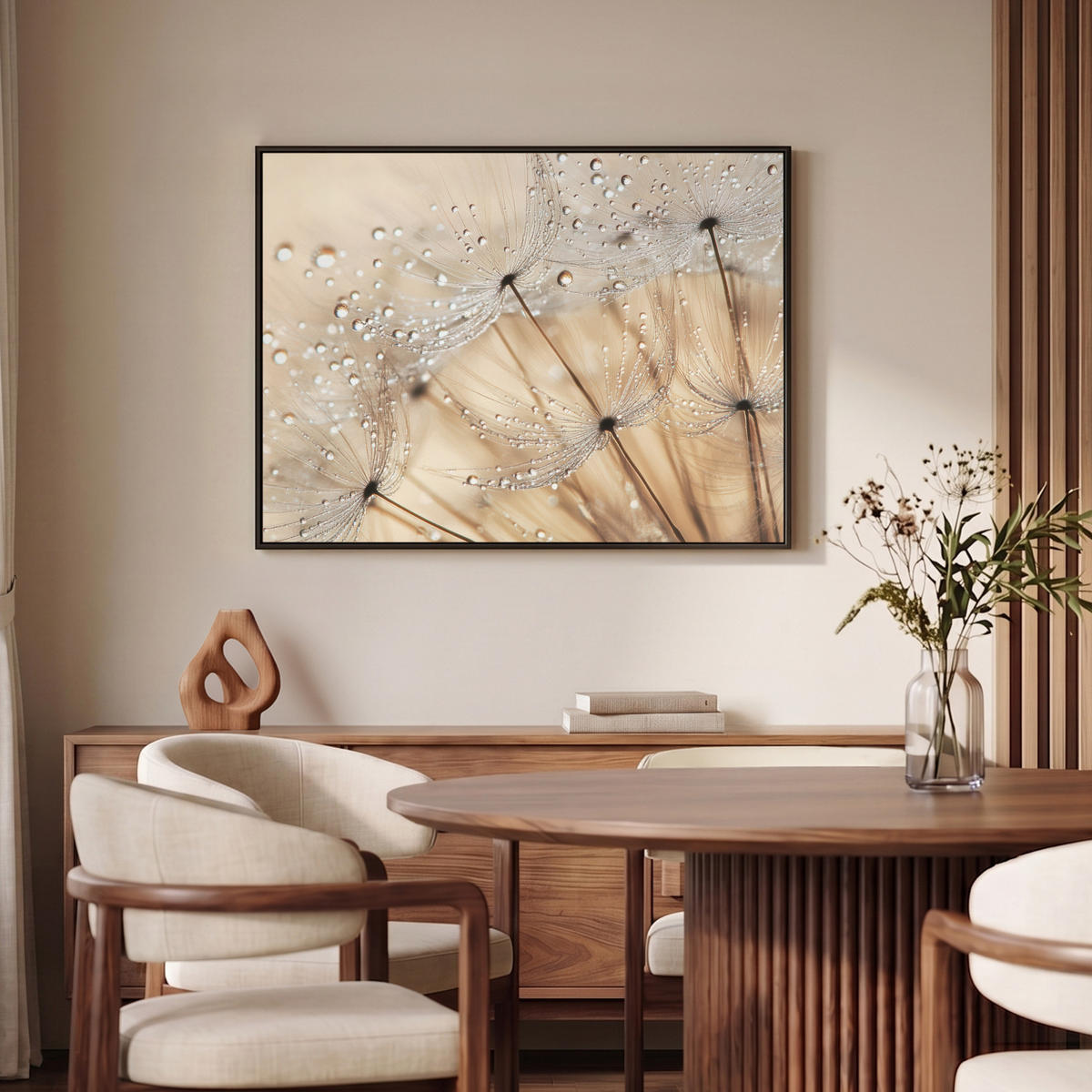 LEINWAND Bilder mit Rahmen - Löwenzahn - Abstrakt - Natur - Beige - 100x70 - Braun, Textil (100/70cm) - MuchoWow