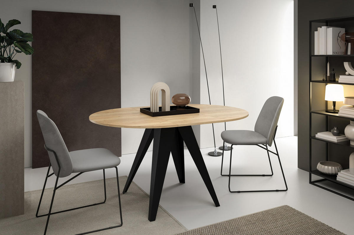ESSTISCH Gerda - Hellbraun/Schwarz, Holzwerkstoff/Metall (90/90/76cm) - Meblini
