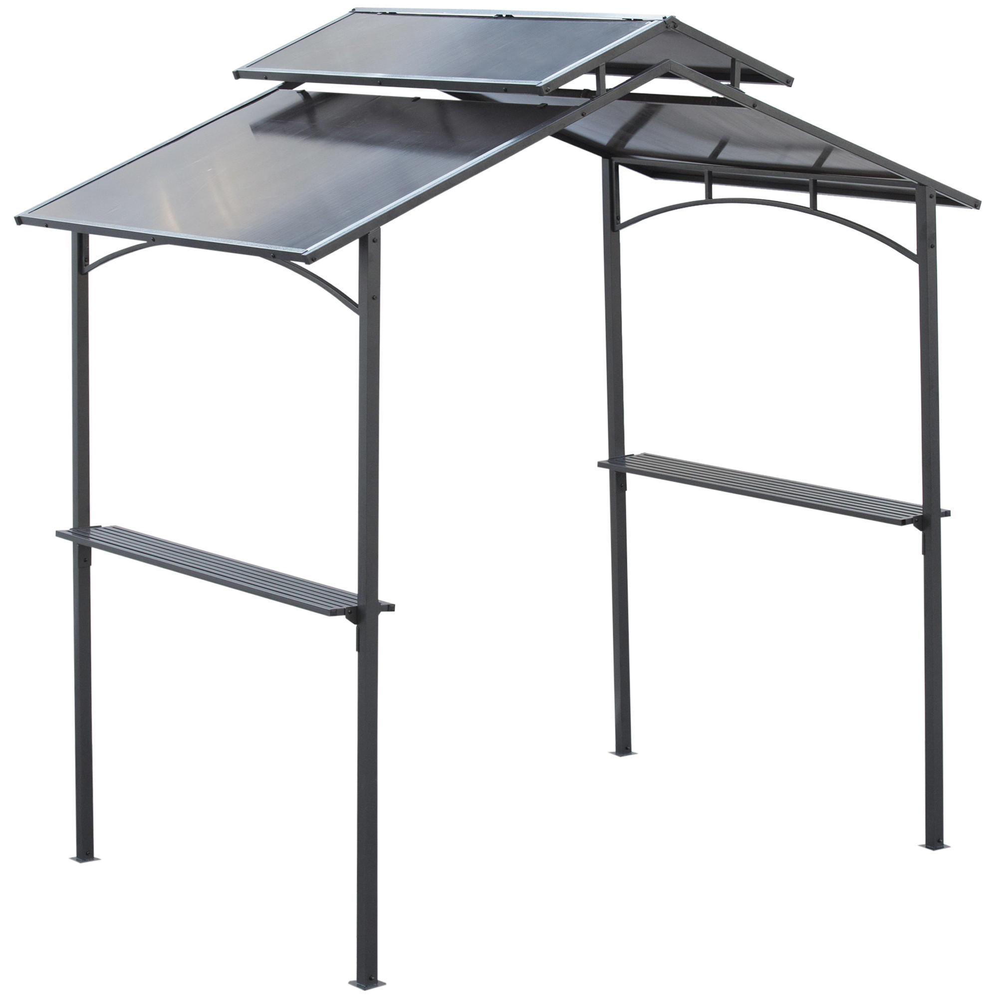 GRILLPAVILLON mit Flammschutzdach 2,5 x 1,5m BBQ-Pavillon mit 2 Ablagen Stahl PC - Schwarz/Braun, Kunststoff/Metall (150/250/240cm) - Outsunny