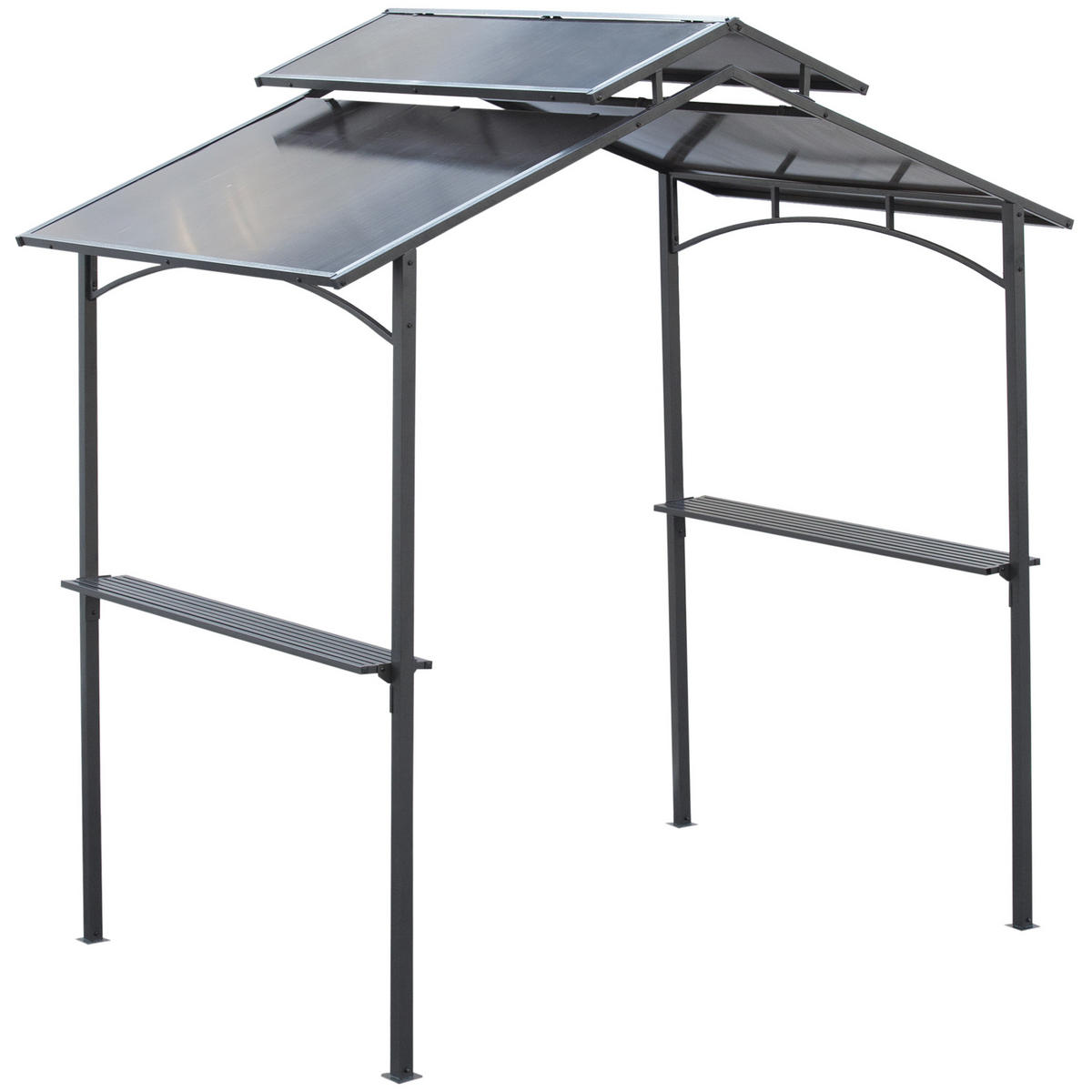 GRILLPAVILLON mit Flammschutzdach 2,5 x 1,5m BBQ-Pavillon mit 2 Ablagen Stahl PC - Schwarz/Braun, Kunststoff/Metall (150/250/240cm) - Outsunny
