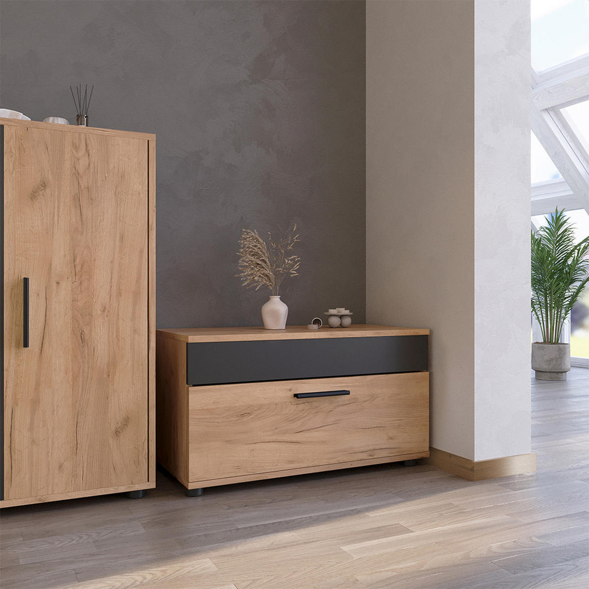 POLICE NA KNIHY Berno Zlatý dub power/antracit - medově dubová/antracitová, kompozitní dřevo (70.8/38.9/35.3cm) - Vicco