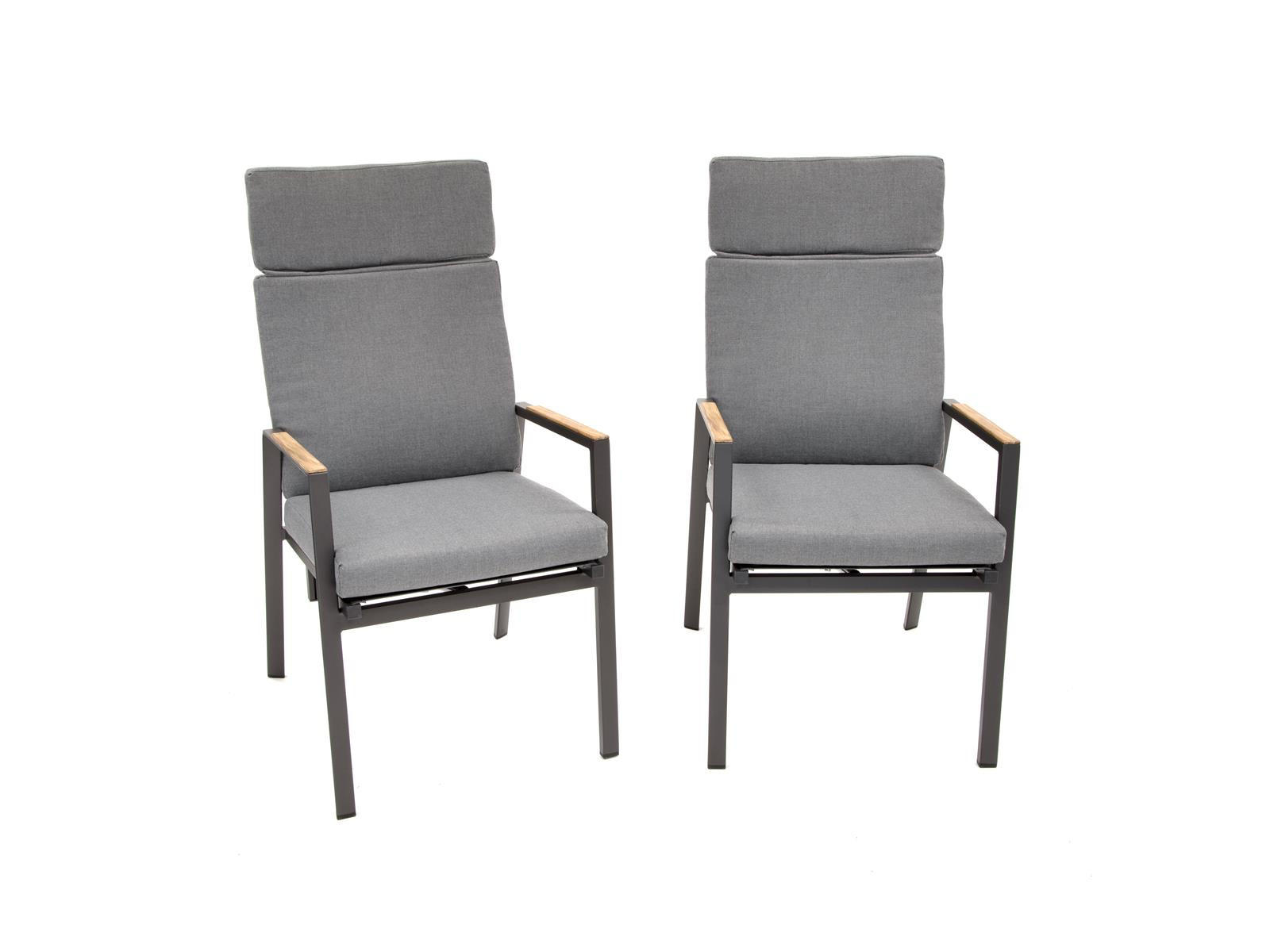GARTENSTUHL Brisbane 2er-Set Anthrazit Aluminium stapelbar Hochlehner verstellbare Lehne - Grau, Kunststoff (57/111/63cm) - Green Spirit