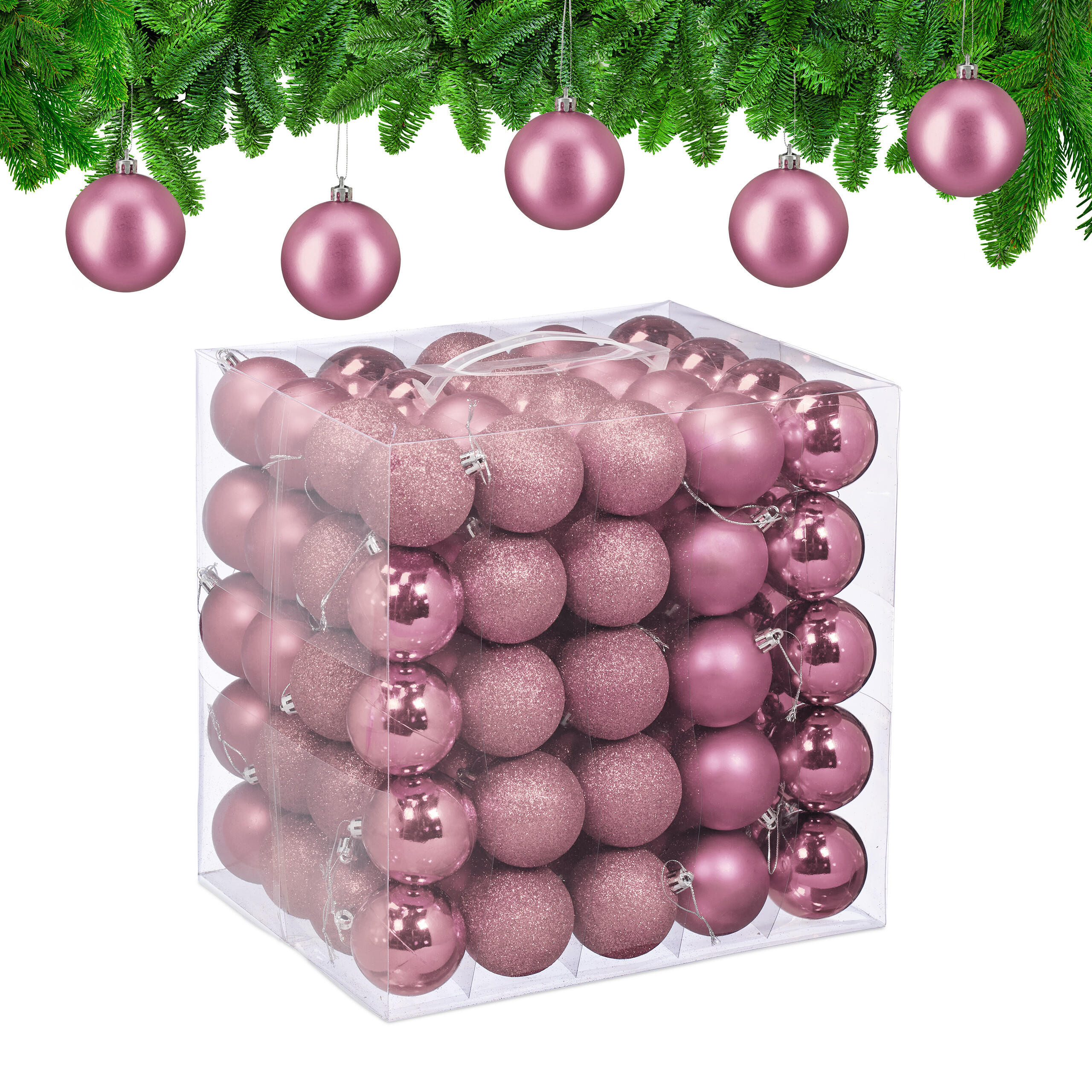 100XWEIHNACHTSKUGELN - Rosa, Kunststoff (6/7/6cm) - Relaxdays