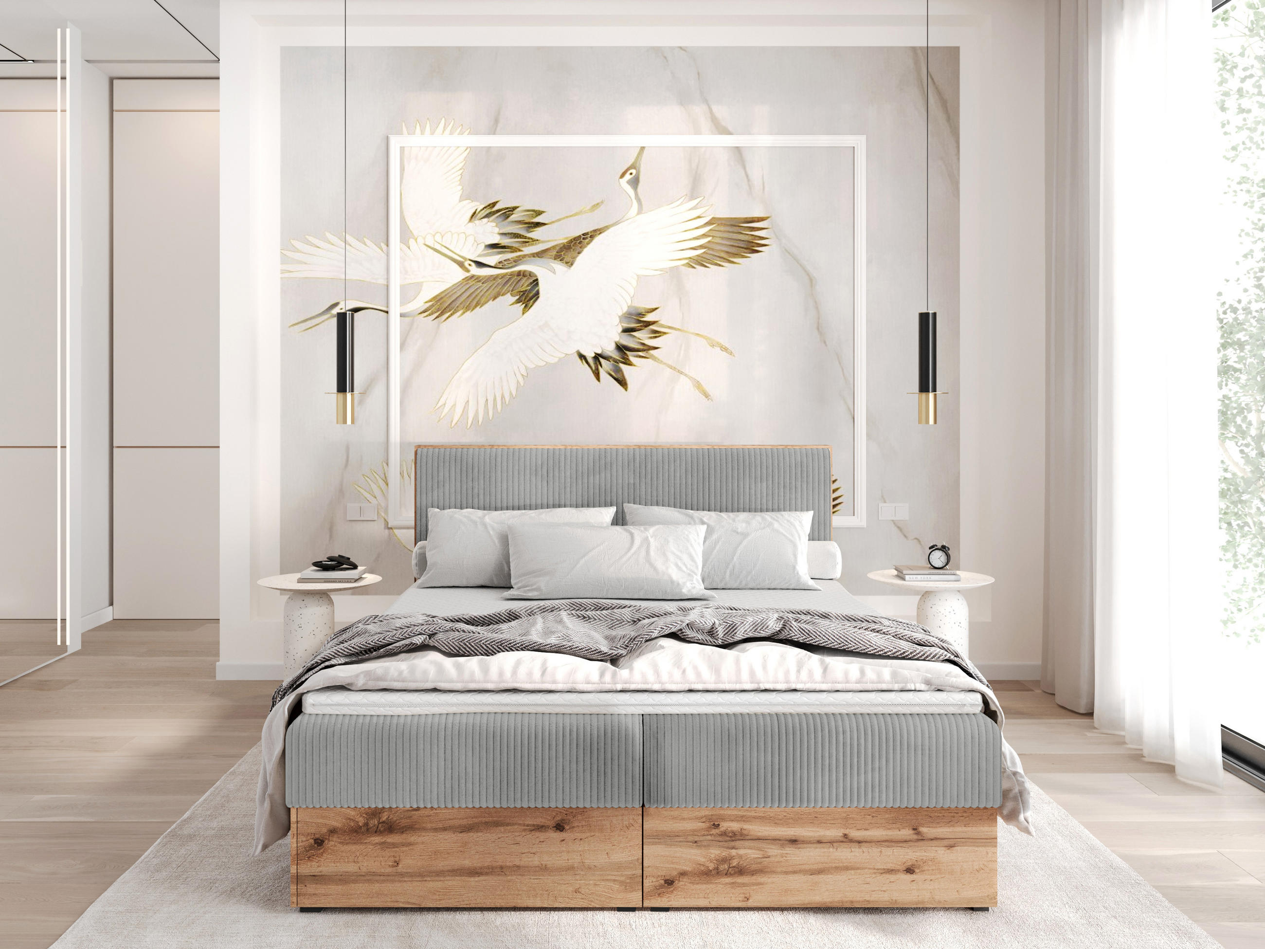 BOXBETT TESSA 140x200 Hellgrau Cord - H3 - Grau, Textil (120/200cm) - AN-Moebel 4u