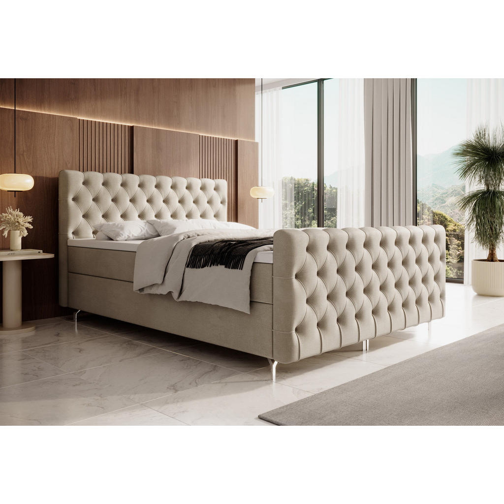 Thumbnail - Luxkor24 Boxbett, Beige, Textil, H2 + H3, Rechteckig, Schlafzimmer, Betten, Boxspringbetten
