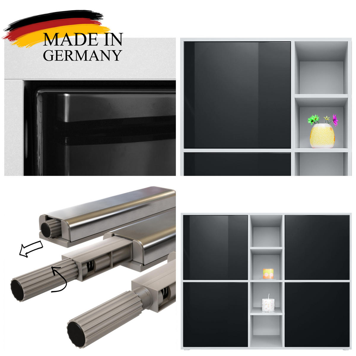 WOHNZIMMERSET Miami Schwarz Hochglanz - Schwarz Hochglanz, Holzwerkstoff (214.5/105.5/35.5cm) - Vladon
