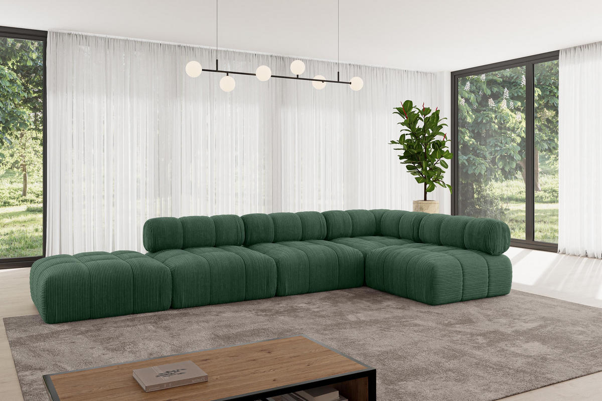 ECKSOFA modulares Sofa Favio-L2 - 380x190x70 cm Grün Cord - Grün, Holzwerkstoff/Textil (380/190cm) - ALTDECOR