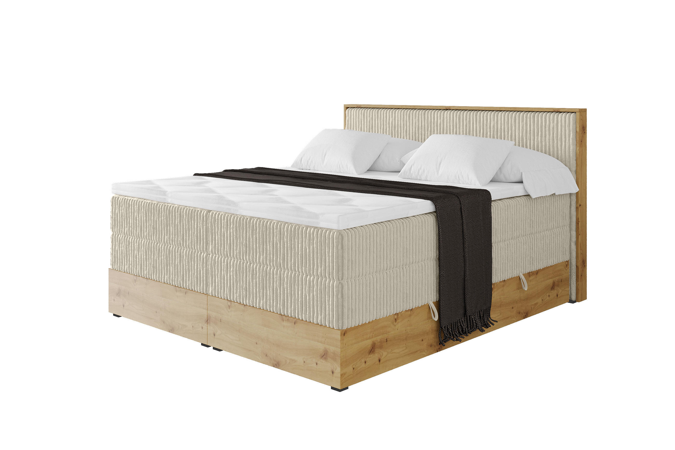 BOXSPRINGBETT LOLLI9 -KING 200x200 - H3/H4 Creme - Beige, Holzwerkstoff (200/200cm) - ALTDECOR