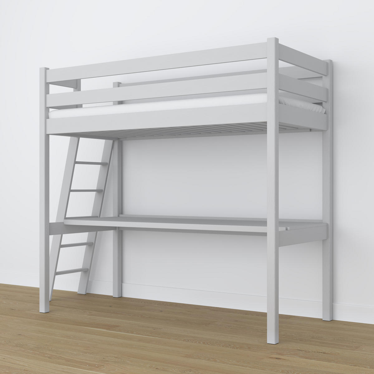 HOCHBETT N02 mit Schreibtisch Grau 90/190 - Grau, Naturmaterialien/Holz (90/190cm) - N-Wood