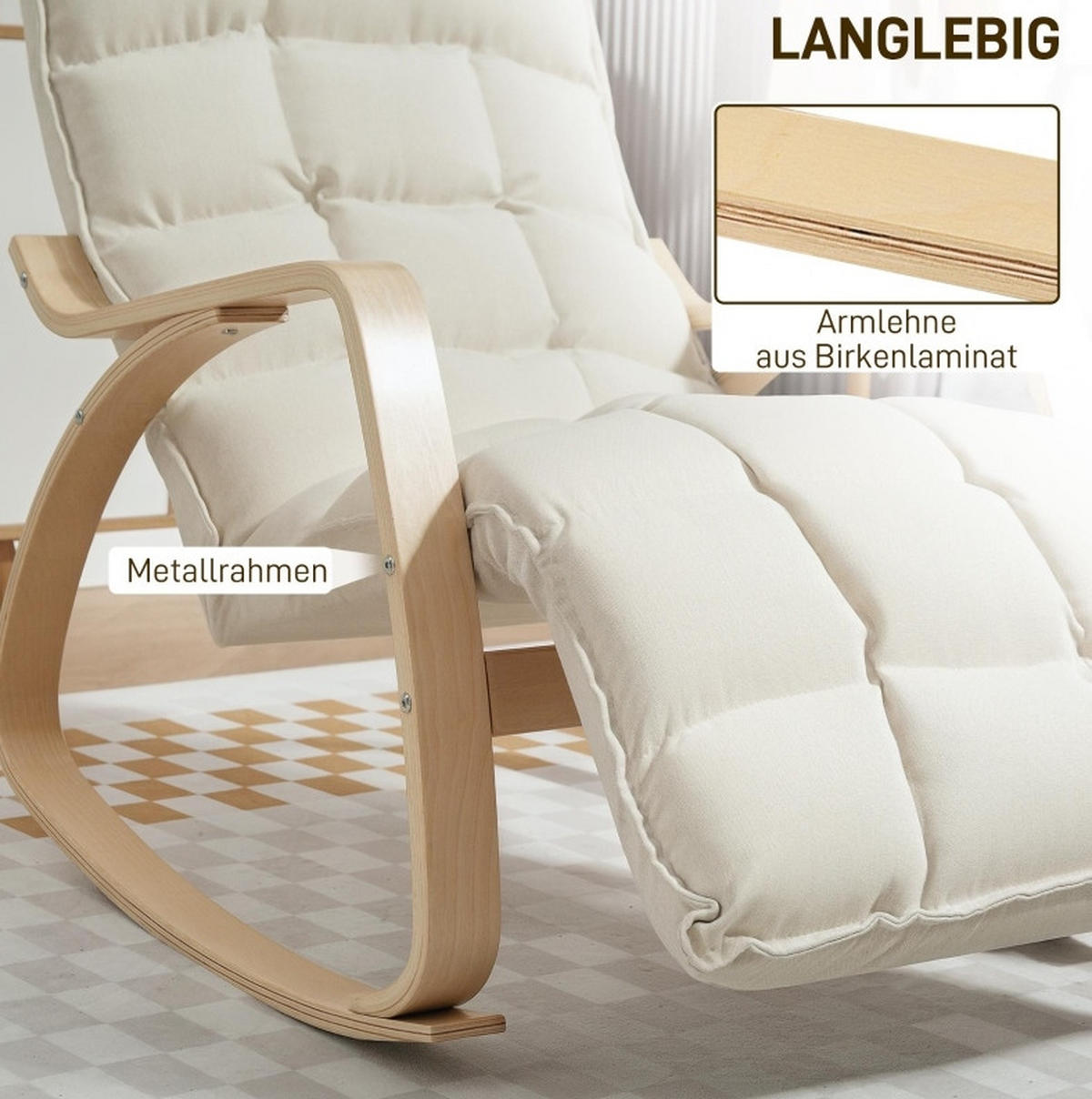 SCHAUKELSTUHL Polyesterbezug mit verstellbarer Fußstütze bis 90° 67/106-123/92 cm Creme - Creme, Textil (67/92/106cm) - Redom