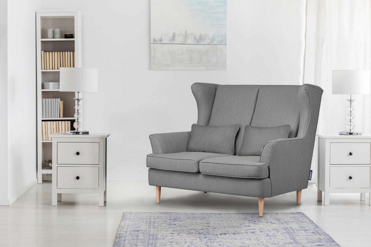DOPPELSESSEL STRALIS Klassische Stil, grau - Grau, Textil (136/106/96cm) - KONSIMO®